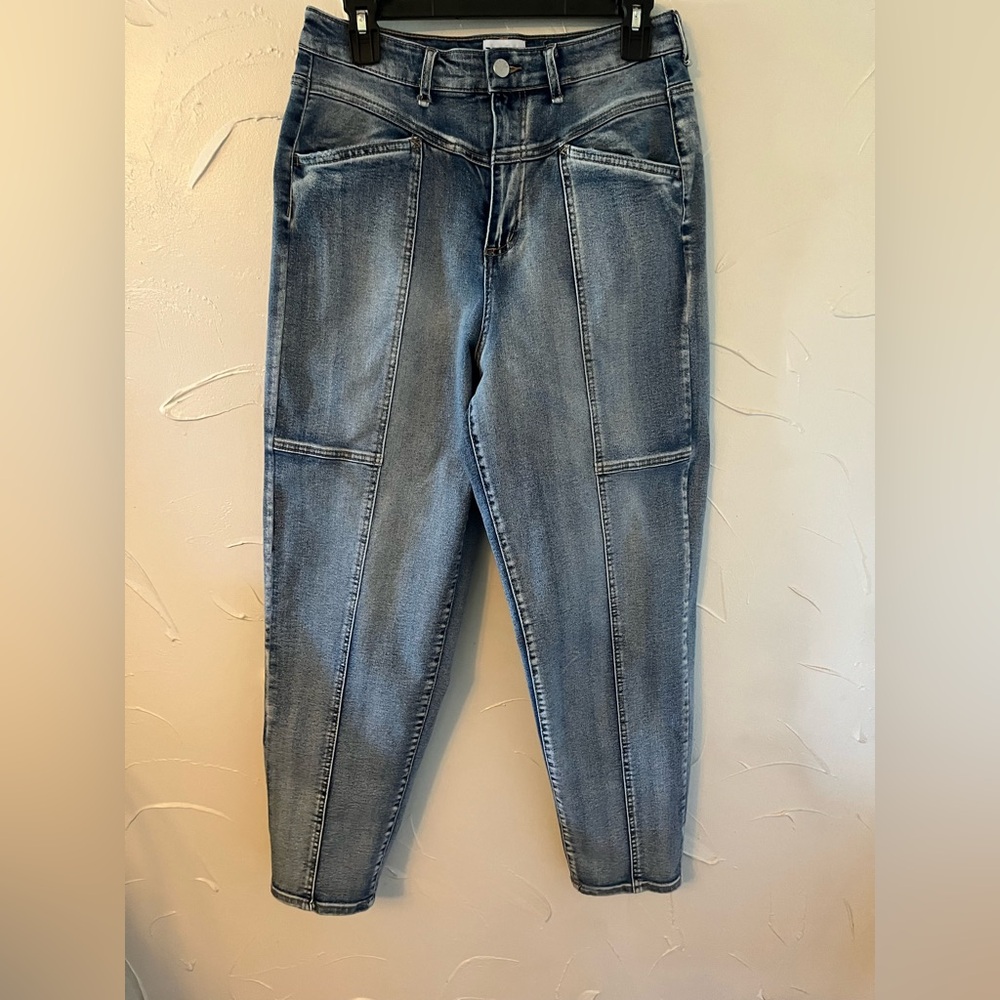 Frayed RELAXED TAPERED HIGH RISE CUT SEAM BARREL JEANS SZ 29